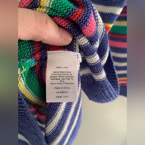 Talbots Womens Multicolored Striped Linen Pullover Long Sleeve Crew Sweater MP - Picture 4 of 7